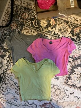 wild fable V-Neck Tee Trio — Gray, Pink & Lime